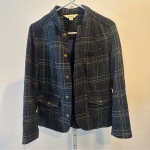 L.L. Bean Women's Navy, Brown, Teal Plaid Blazer XS Elbow Patches